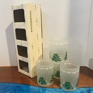 Vintage Tenbrooks Set of (4) Frosted Christmas Tree Lowball Rocks Glasses
